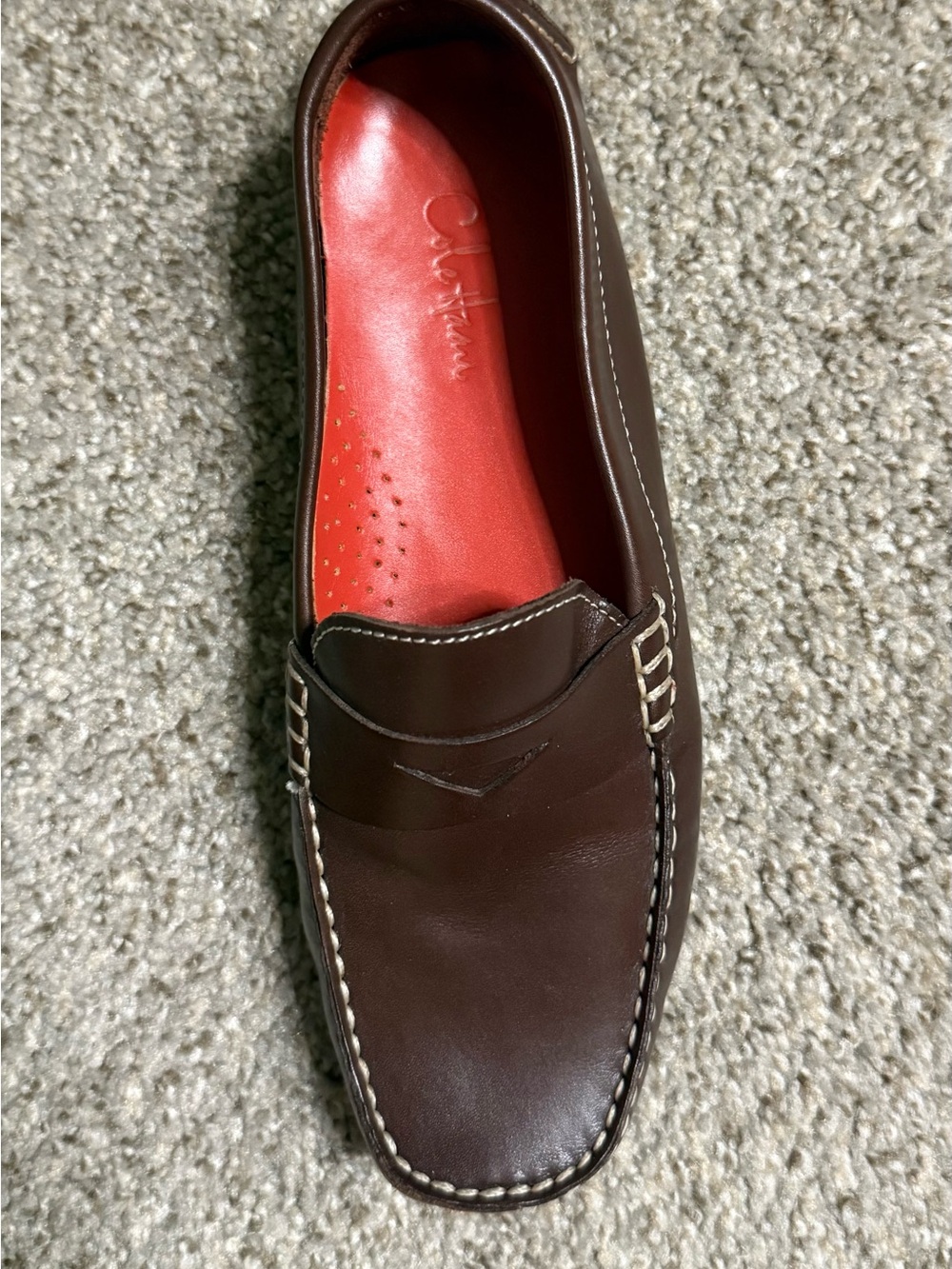 Women’s Brown Leather Penny Loafers with Red Insole